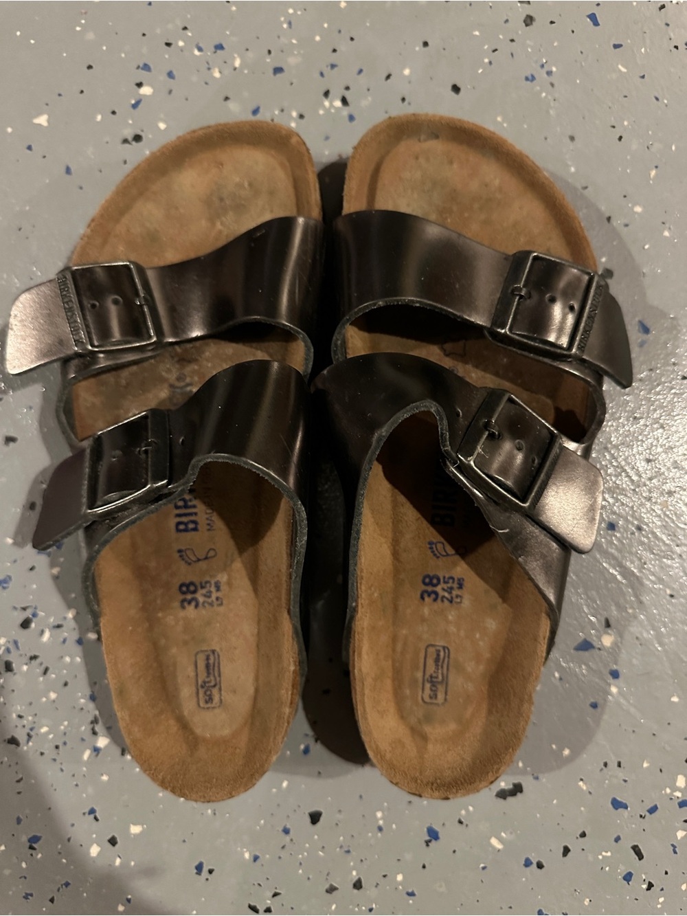 Birkenstock Womens Metallic Silver Arizona Two-Strap Sandals - Picture 2 of 3